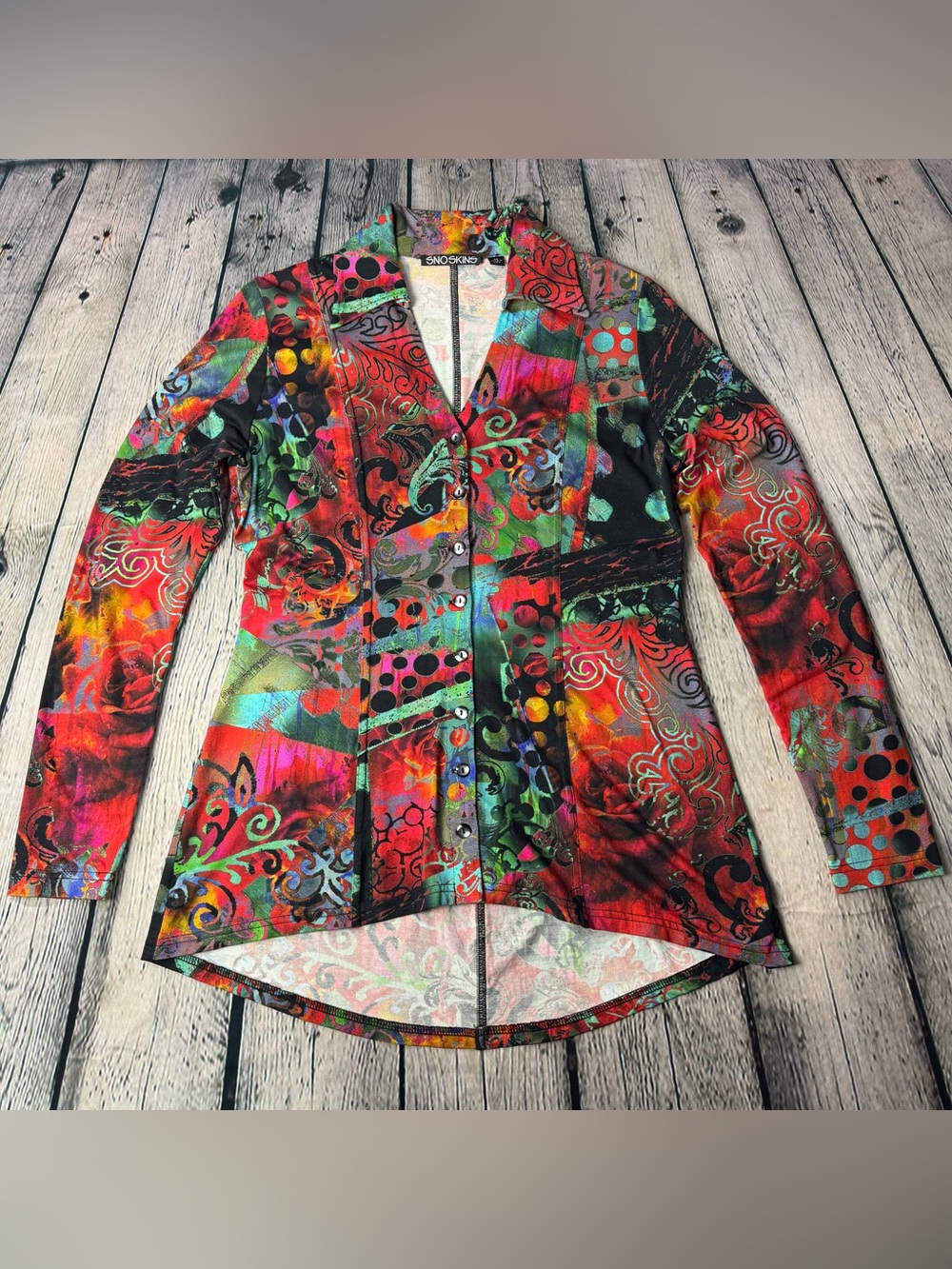 Snoskins Colorful Abstract Print Collared Button-Up Blouse Whimsigoth Size M